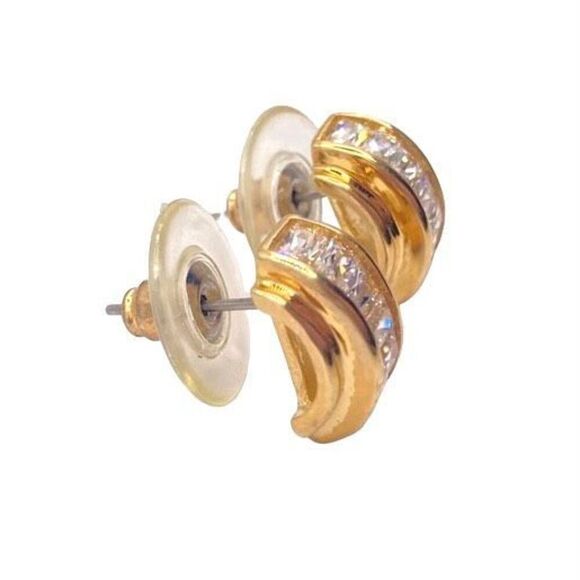 Gold retro cubic zirconia stud earrings - Picture 2 of 4